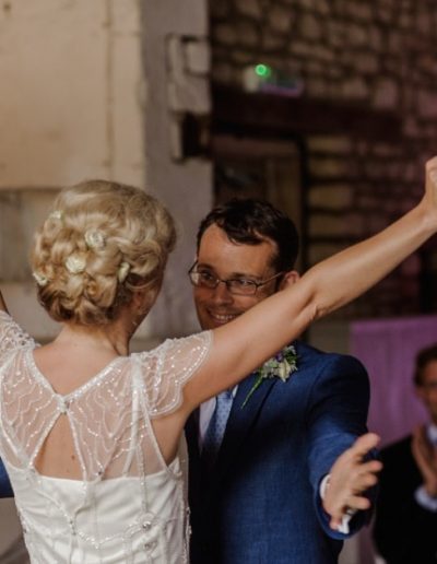bride cheering that she's married